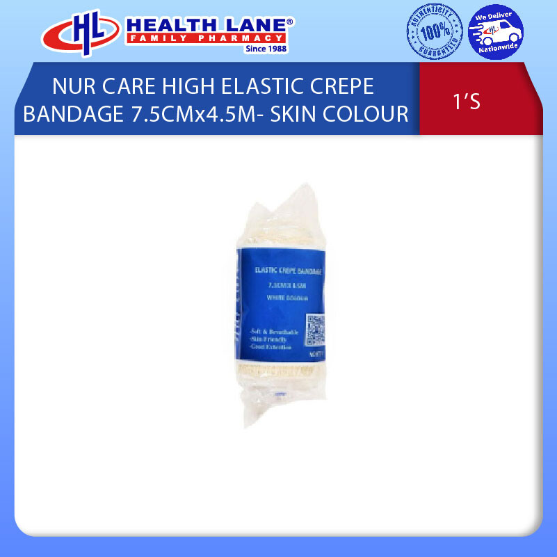 NUR CARE HIGH ELASTIC CREPE BANDAGE 7.5CMx4.5M- KULIT COLOUR  